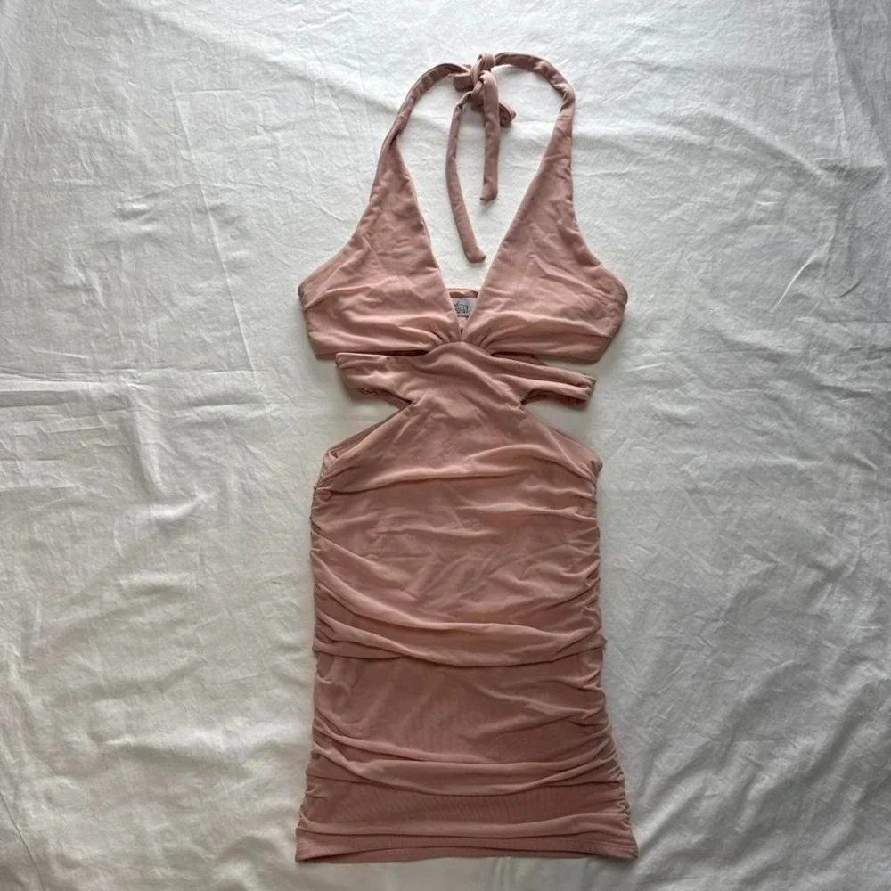 Oh Polly Rosa Cut Out Plunge Mini Dress in Blush Sz 6 - Picture 3 of 6
